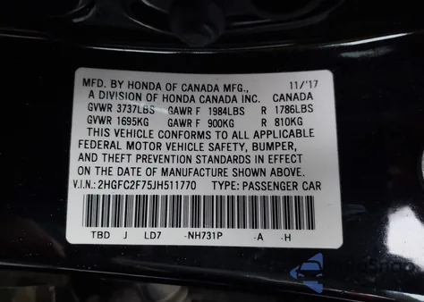 2018 Honda Civic Ex from USA, damaged, VIN 2HGFC2F75JH511770